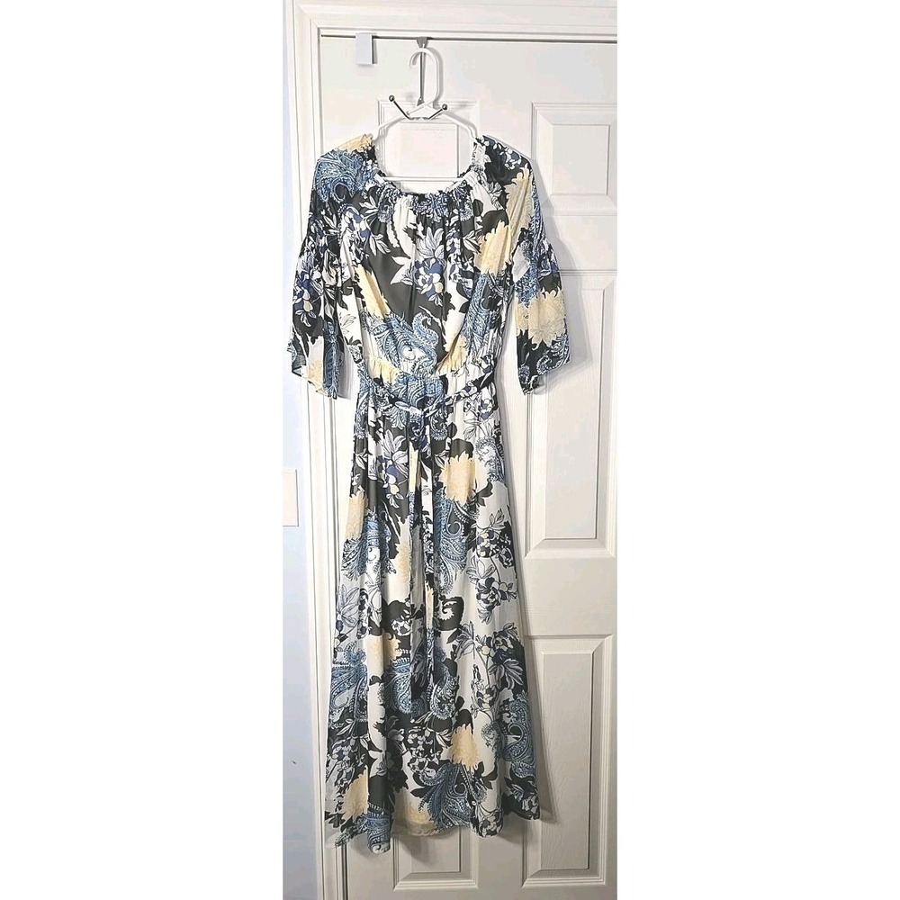 Nine West Womans 3/4 Sleeve  Maxi‎ Dress Florial Print With Tye Size 8